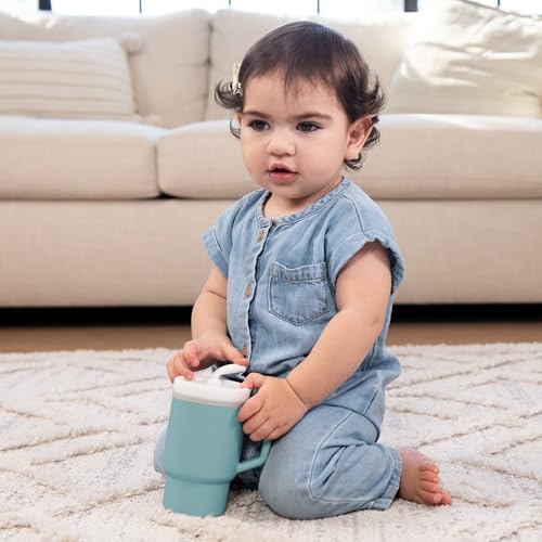 INFANTINO My 1st Tumbler – Süßer Minibecher mit Auslaufsicherem Strohhalm und Kleinkindfreundlichem Griff, Fördert das Trinken, Leicht zu Reinigen, 255 ml, Stimmungsvolles Blau