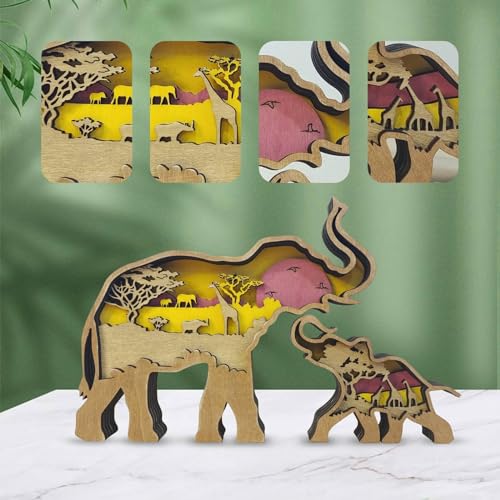Drawelry 3D Holz Tiere Schnitzerei Skulpturen Ornament, Mehrschichtig Holz Synthese Wald Tier Gravur Regal Statuen Handwerk für Home Büro Desktop...