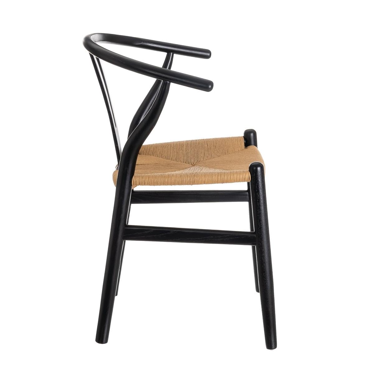 LOLAhome - Pack de 4 sillas de Comedor Ming de Madera de Olmo Color Negro con Asiento de Cuerda de Fibra de Papel en Tono Natural