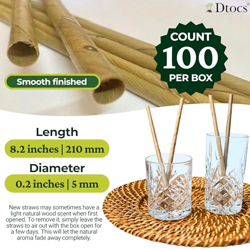 Dtocs Coconut Leaf Straws 8 Inch (100 Pcs.) | Bamboo Straws Look | Eco-Friendly Alternative to Plastic, Silicone, Wood, Paper Straw | Great for Smoothies, Cocktails, and Party Drinks
