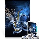 Rompecabezas para Adultos 1000 Piezas Saxofón con Pulpo Hecho de cartón para y a Partir de 14 años Decoración del hogar Grandes Regalos y Juguetes tamaño：26x38cm/10.24x14.96pulgada