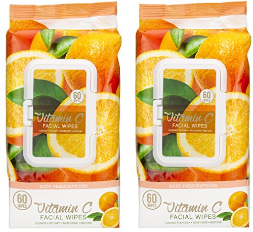 Body Prescriptions -2 Pack (60 Count Each) Vitamin C Facial Cleansing Wipes