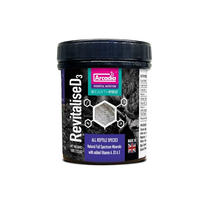 Suplemento mineral em pó para répteis Arcadia EarthPro RevitaliseD3 com cálcio e vitaminas, 100 g