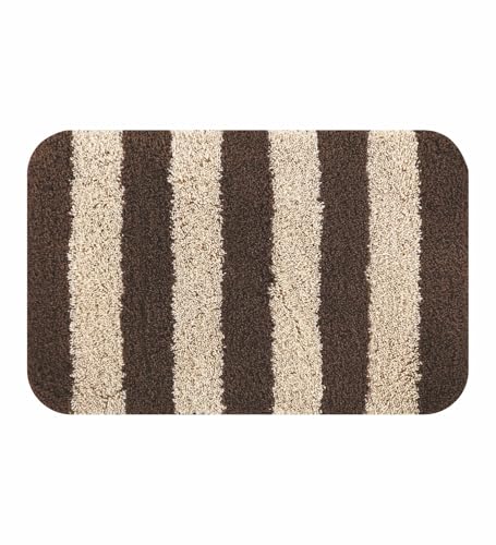 Image of Obsessions Ultra-Absorbent Quick-Dry Bath Mat | 1400 GSM Polyester | Soft, Non-Slip & Fast-Drying Bathroom Rug for Safety & Comfort | 50 x 70 cm | Chocolate and Light Beige