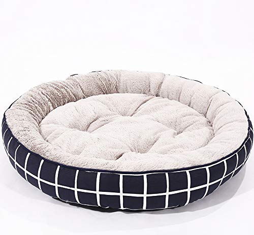 Huichao Cama Redonda para Perros, Cama de Lujo para Perros de Gama Alta, Rayas Azules y Blancas, pequeña, Mediana, Grande,L
