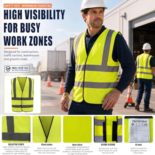 Image of AYKRM 12 colour High visibility viz vest hi vis viz reflective work construction safety vest (XS-8XL)