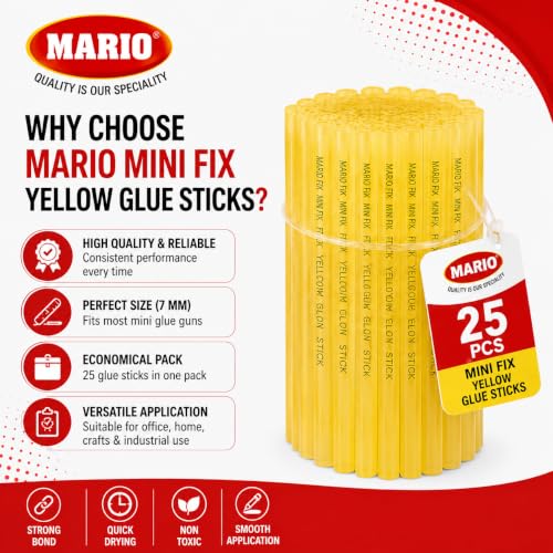 Image of Mario Mini Yellow 7mm Hot Melt Glue Sticks for 20W Glue Gun (25 Pcs) | Strong Adhesive for DIY, Art & Craft, Repairs | Mini Glue Gun Sticks
