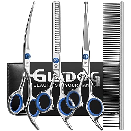 GLADOG Professional 5 in 1 Dog Grooming Scissors Set with Safety Round Tips, Sharp and Heavy-duty Pet Grooming Shears for Cats