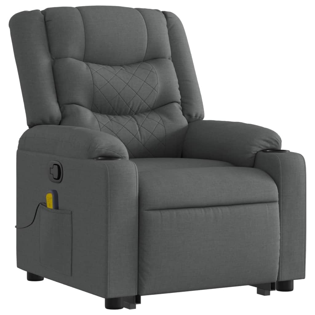 Sillón elevador de personas con masaje reclinable, color gris oscuro, tejido con 6 puntos de masaje y función de elevación eléctrica, silla relax para adultos con reclinación manual