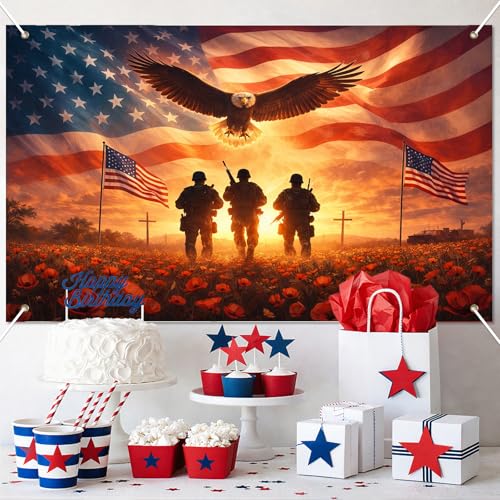 Image of Bliss Yard Large Patriotic Banner USA Flag Eagle Backdrop for Outdoor Party 71 x 43 Inches Red White Blue Independence Day Decorations for Porch Yard Memorial Day Veterans Theme Banner