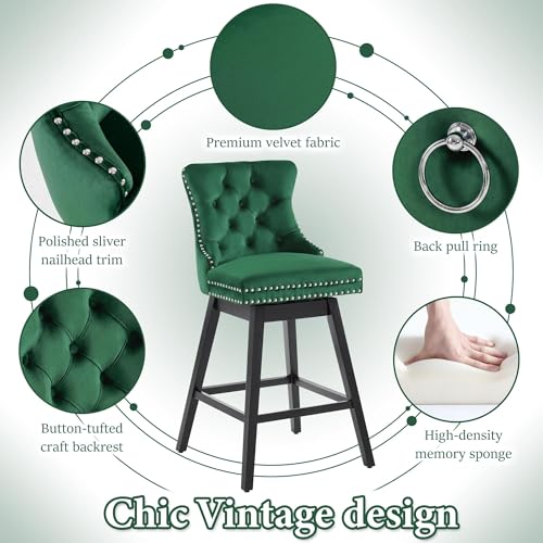 Image of Green Swivel Bar Stools, Velvet Counter Height Bar Stools Set of 6