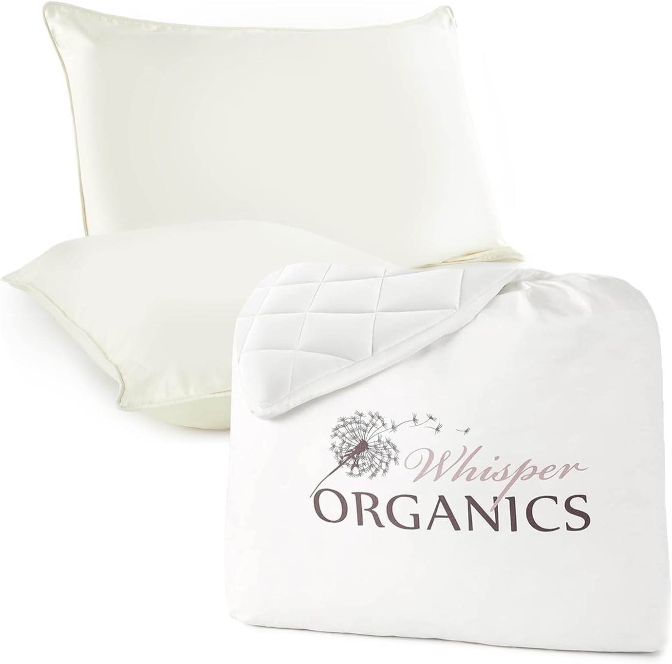 Organic Cotton Pillow Protector (Ivory/King) Plus Organic Mattress Pad (White/King)