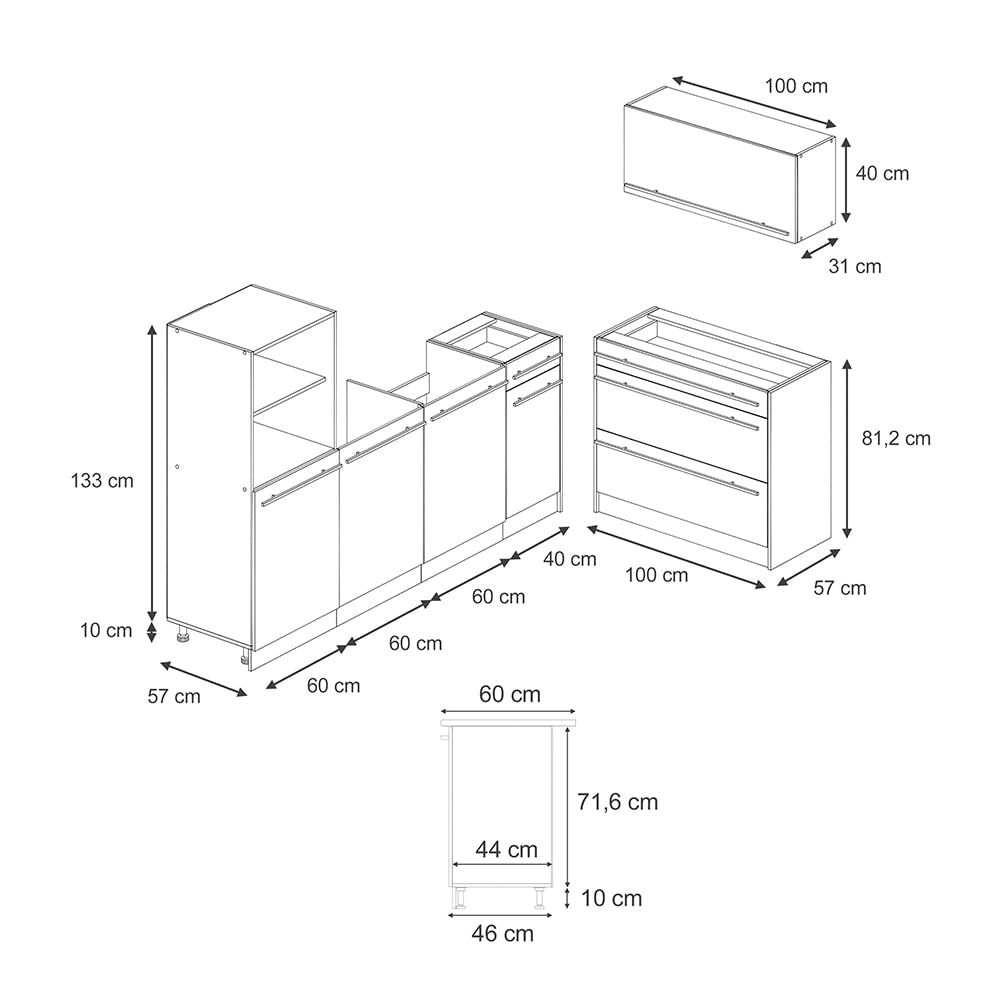 Vicco Cucina componibile R-Line, Antracite country/Antracite 220 cm