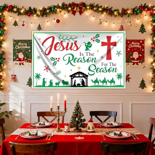 Jesus Is The Reason for The Season Flag for Outside 3x5 Ft Christmas Nativity Flag Double Sided Christian Nativity Scene Flags for Outdoor Indoor House Yard Sign Decor by Pziauot - Image 7