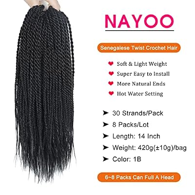 Crochet Hair for Black Women - 14 Inch 8 Packs Senegalese Twist Crochet Hair Pre Looped, 30 Strands/Pack Ombre Twist Crochet Hair