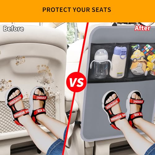 Image of 2 Pack Back Seat Cover for Kids,Car Seat Back Protectors Kick Mats Grey