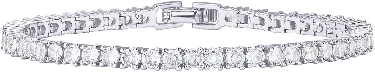 14K Gold Plated 3mm Cubic Zirconia Classic Tennis Bracelet | Gold Bracelets for Women | Size 6.5-7.5 Inch