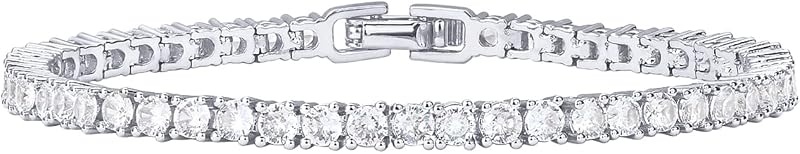 PAVOI Pulsera de tenis clásica con circonita cúbica de 3 mm chapada en oro de 14 quilates | Pulseras de oro para mujer | Pulseras apilables para mujer, pulseras de oro de 14 quilates con circonita cúbica, pila de pulseras