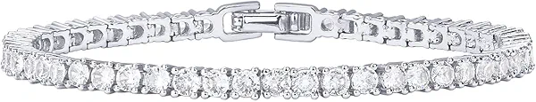 PAVOI Rhodium Plated Tennis Bracelets for Women - 3mm Cubic Zirconia Classic Gold Tennis Bracelets for Women and Men - Trendy CZ Jewelry Gifts - Size 6.5 Inches