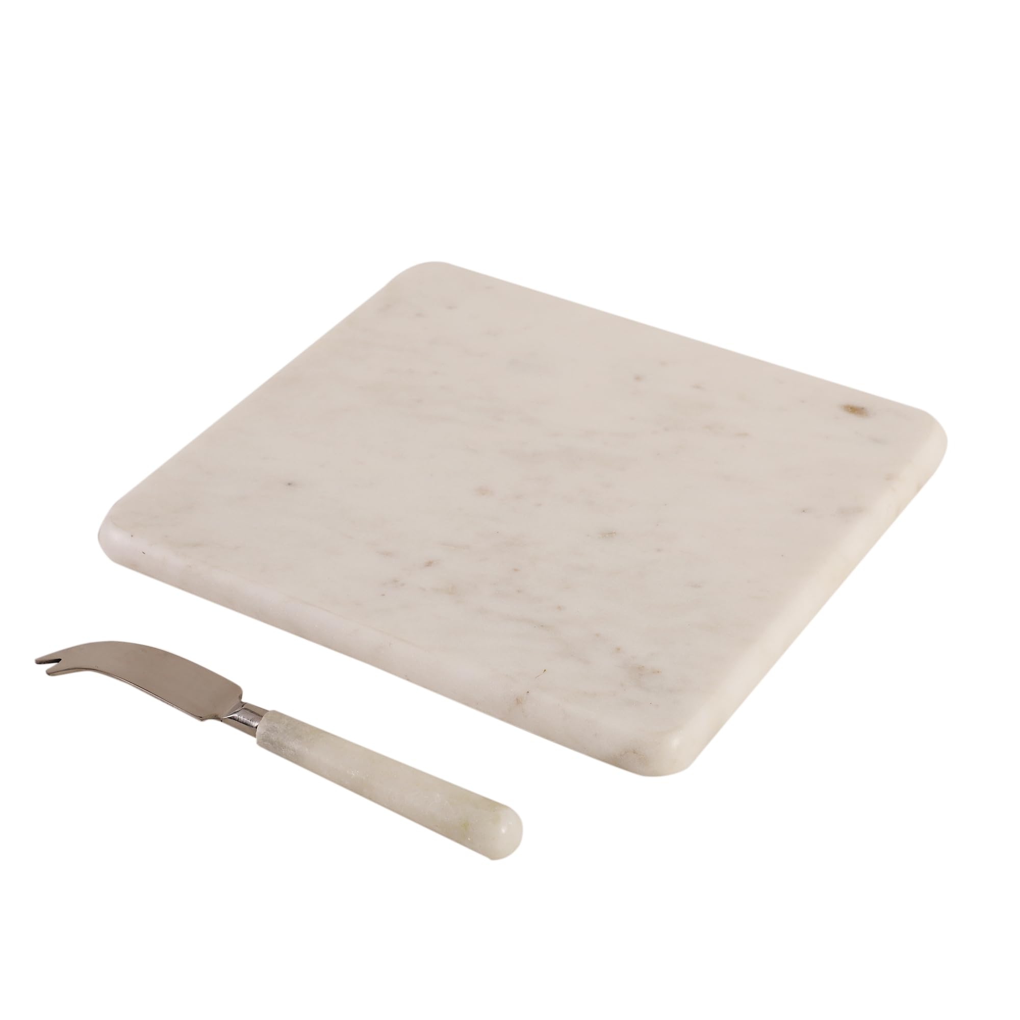 NikkisPride Indian Made Premium Marble Square Cheese Platter with Cheese Knife Combo || Elegant Serving Board || Cheese Board, Standard Size 20 cm x 20 cm 3