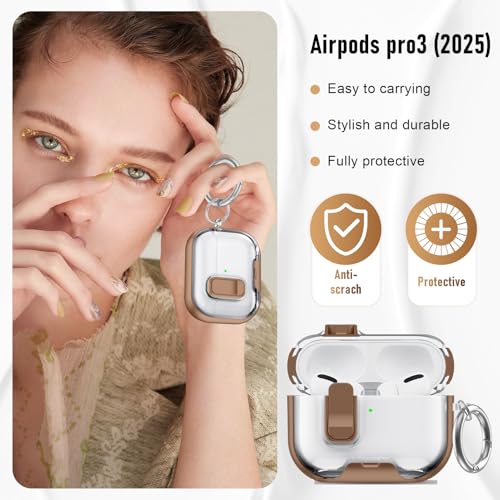 Image of Compatible Airpods Pro 3 Case (2025) with Phone Stand & Cleaner Kit,Print Soft Silicone Lock Clip Apple AirPods Pro 3rd Generation Case, Airpod Pro 3 Cover with Keychain for Women /Girls,Rose Gold