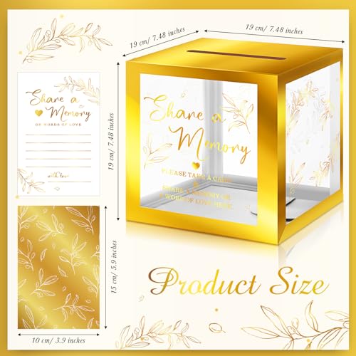 Image of Pajean 50 Pcs Greenery Share a Memory Card for Celebration of Life Memory Cards Box with Transparent Windows Memory Box for Funeral Wedding Birthday Graduation Bridal Shower Guest Card Ideas (Gold)