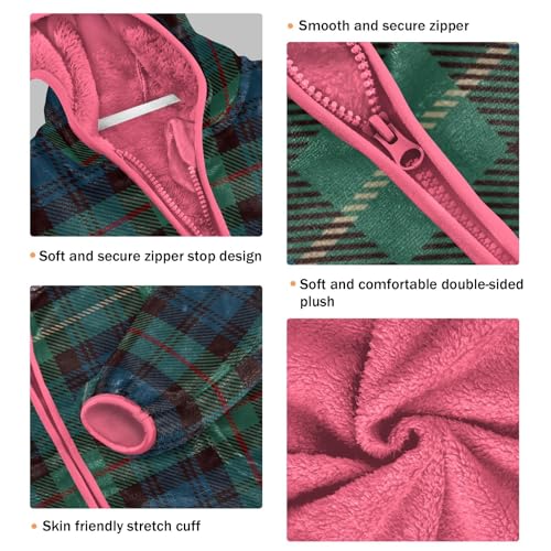 Blue Green Plaid Sherpa Fleece Girls3