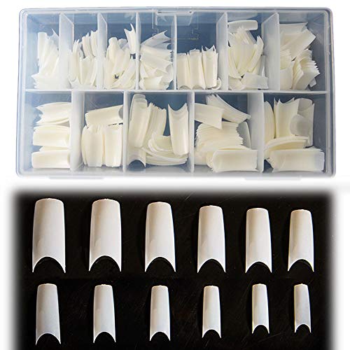 Natural Acrylic Nail Tips - 600pcs French Nail Tip Fake Nails Cover False Nail with Case, 12 Sizes Lady Acrylic Nail Tips for Nail Salon Nail Shop and Home DIY