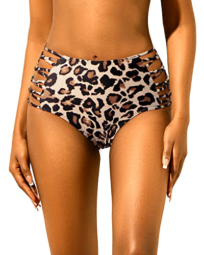 Holipick Women High Waisted Bikini Bottom Sexy Strappy Swim Shorts Briefs Bathing Suit Swimwear Leopard S #TOP3