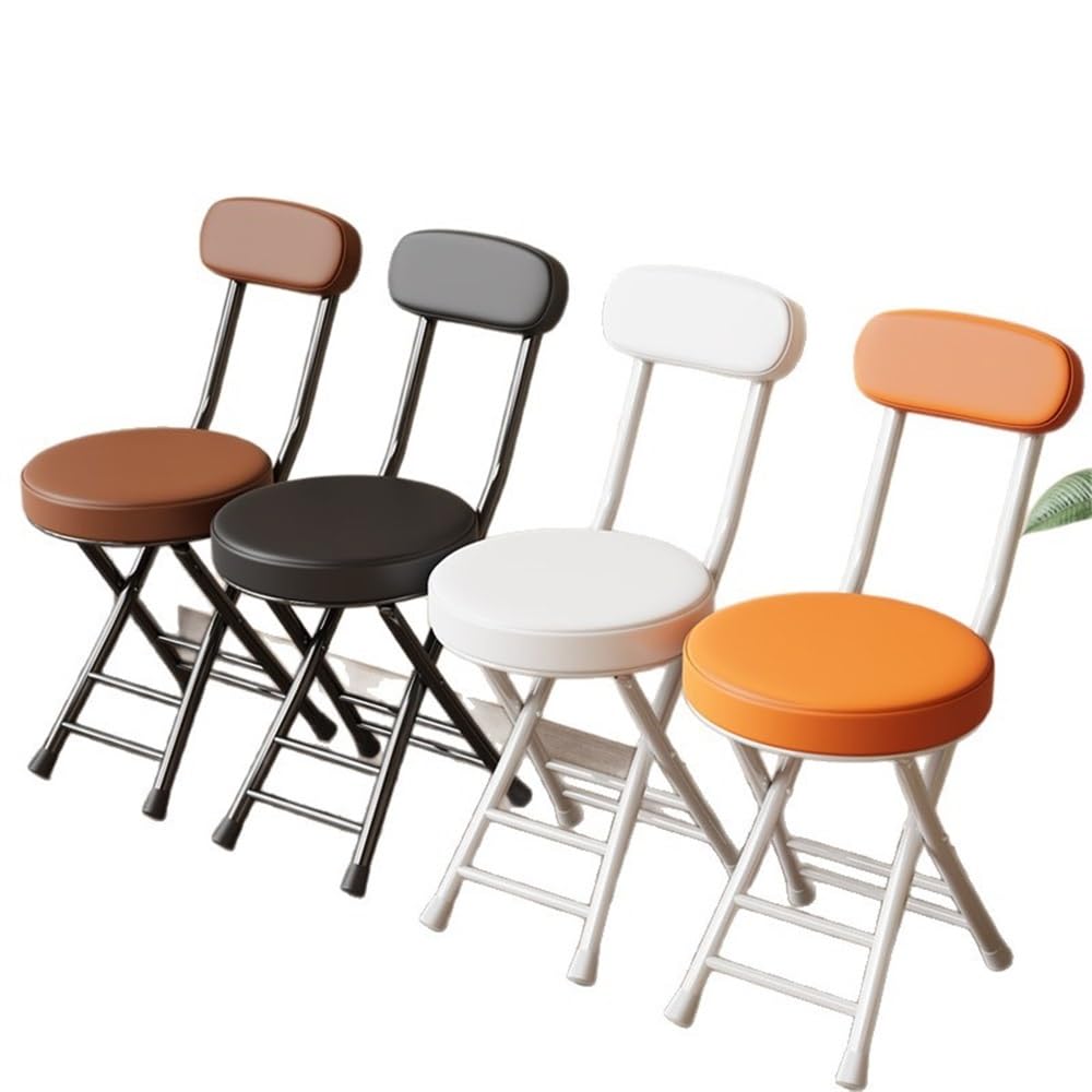 Taburete Plegable con Respaldo y Reposapiés, 150kg，Silla Portátil Ultraligera para Camping, Playa y Jardín – Taburete Bar Redondo Acolchado Cuero, Cocina, Desayuno,(Pink)
