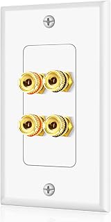 TNP Home Theater Speaker Wall Plate Outlet - 2 Speaker Sound Audio Distribution Panel Gold Plated Copper Banana Plug Binding Post Connector Insert Jack Coupler (2 Pair, Single Gang, White)