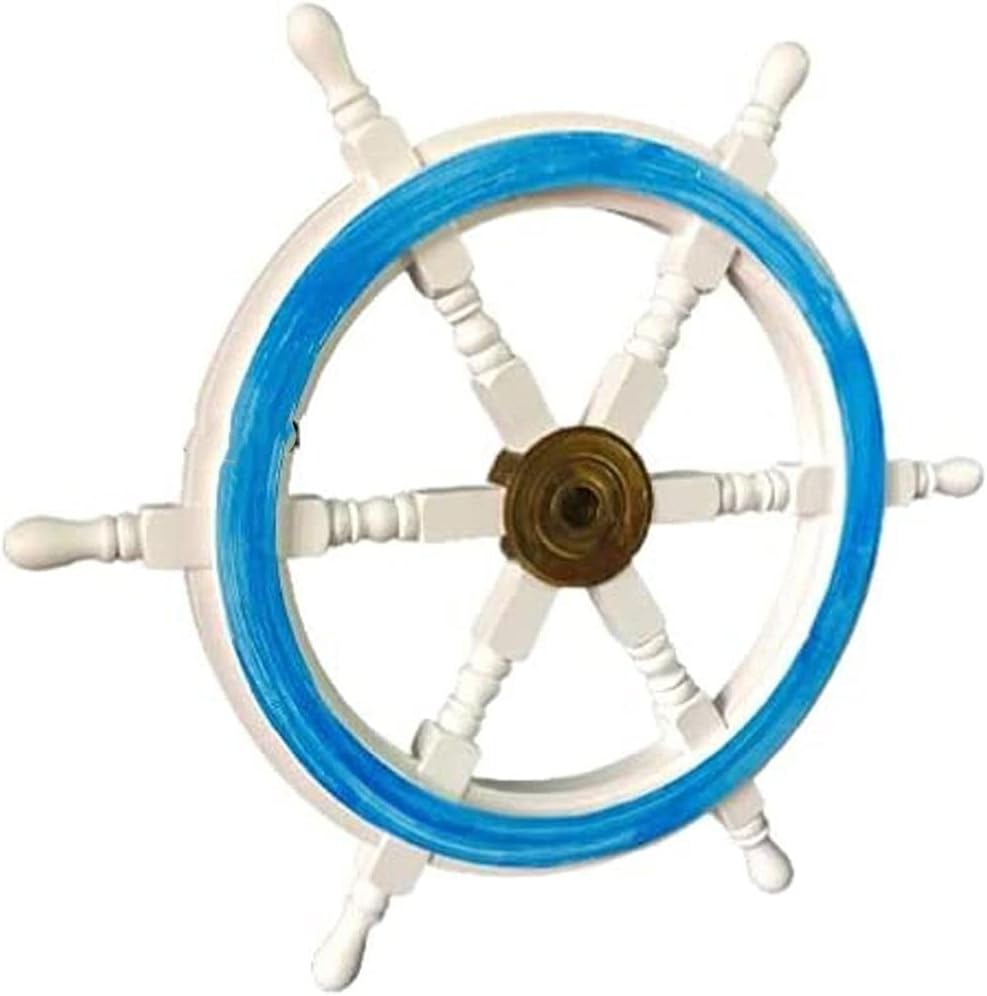 Wood Decorative Ship Wheel Nautical Home Decoration Gifts Wall Sculptures White Washed Wood Ship Steering 24''