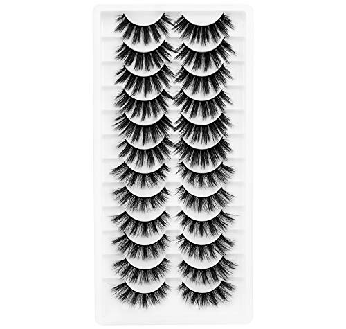 Pawotence False Eyelashes 2 Styles Dramatic Faux Mink Lashes Pack 12 Pairs Soft Lightweight Reusable Handmade Fake Eyelashes Pack