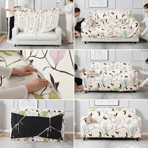 Image of Universal 3 Seater Sofa Cover with Elasticity, Protective, Stretchable, Spandex & Polyester Sofa Slipcover (3 Seater, 185cm * 230cm) (Brown Leaf)