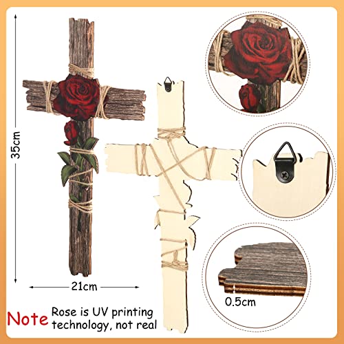Chunful Wood Wall Cross Handmade Wall Cross With Hemp Rope Rose Wooden Wall Mounted Holy Cross Wall Cross Art Religious Home Living Room Decor Cross Accessory For Home Decoration And Gifts #TOP2