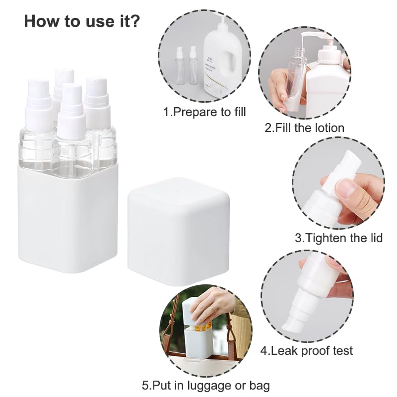 4-in-1 Travel Bottle Set Leak-Proof & TSA Approved - 50ml Refillable Containers Kit for Shampoo, Conditioner, Lotion - Portable Toiletry Accessories with Labels & Storage Box (Beige)
