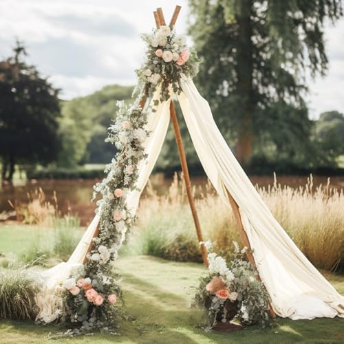 Image of 30 inch x 20Ft Wedding Arch Draping Fabric, 1 Panel Ivory Sheer Curtain Drapes Extra Wide & Long Backdrop Curtains for Wedding Arch Ceremony Birthday Party Decorations