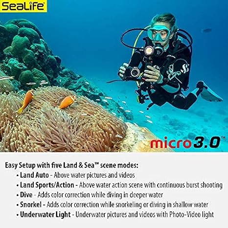 SeaLife Micro 3.0 64GB, 16mp, 4K Underwater Camera for Underwater Photography and Video, Easy Set-up, Wireless Transfer; Includes case, Wrist Strap (New Edition 2021)
