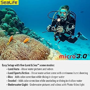 SeaLife Micro 3.0 64GB, 16mp, 4K Underwater Camera for Underwater Photography and Video, Easy Set-up, Wireless Transfer; Includes case, Wrist Strap (New Edition 2021)