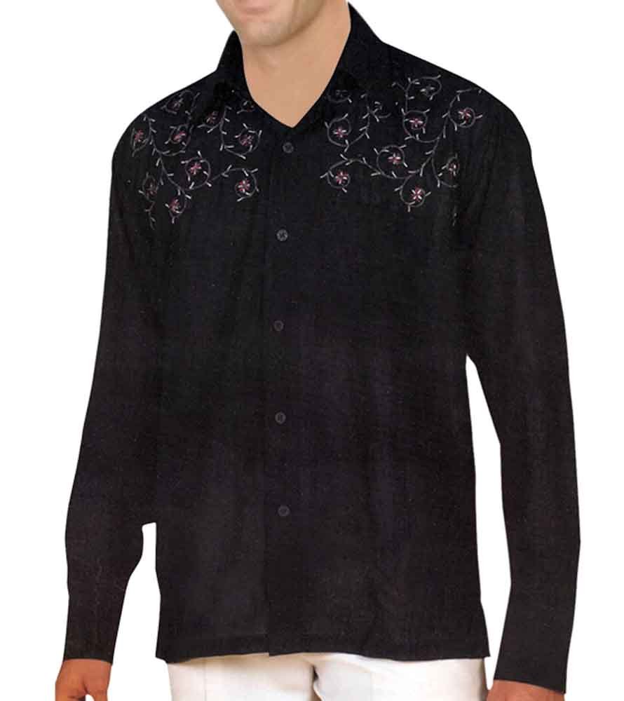INMONARCH Mens Royal Black Embroidered Shirt ES03