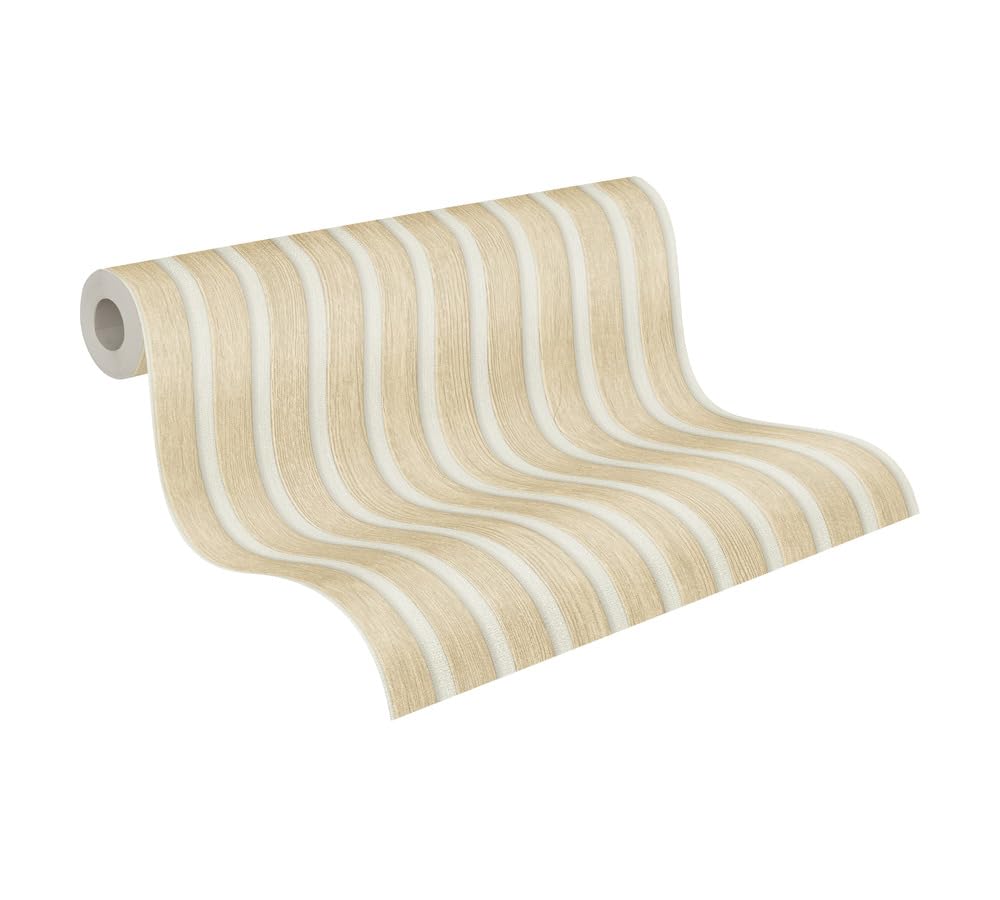 As Creation Wooden Slats Panelling 3D Wood Panel Stripe Non Woven Wallpaper Beige White 39109-7 from B&Q