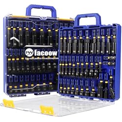 Facoow 55PCS Impact Nut Driver Set, Magnetic SAE/Metric Deep Nut Drivers | Quick-Release CNC Machined Cr-V Nut Driver Set for Impact Drill, S2 Bits, Socket Adapters, Wing Nut Driver, for Auto/DIY