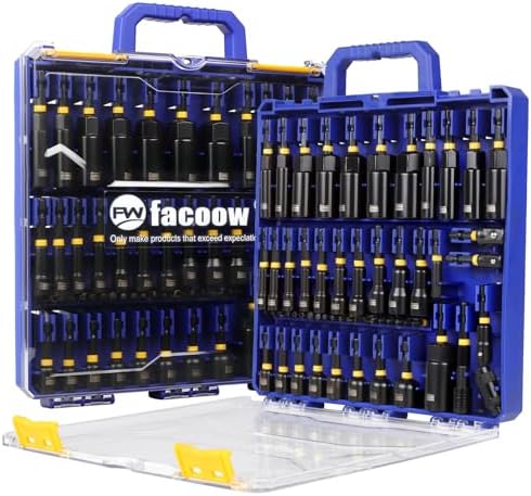 Facoow 55PCS Impact Nut Driver Set, Magenetic Nut Driver Set for Impact Drills and Premium Deep Drivers, Wing Nut Setters, 1/4