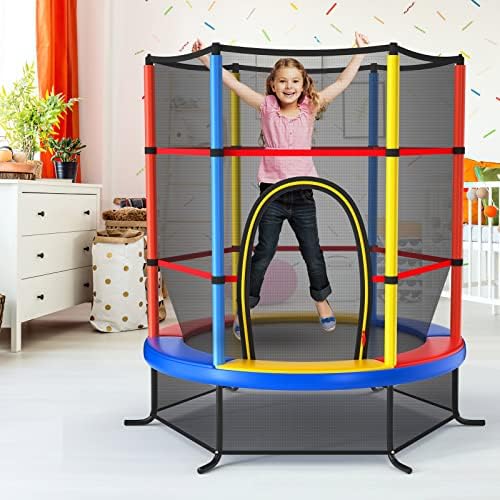 Maxmass Kids Mini Trampoline, 55 Inch Junior Trampoline with Safety Enclosure Net, Indoor Outdoor Toddler Trampolines for Jumping Exercise and Garden Fun Activities