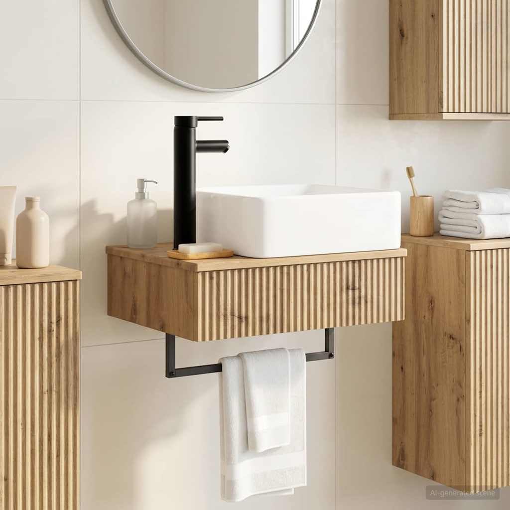 Wandmontiertes Waschbecken Artisan Eiche 50 x 41 x 39 cm Holzwerkstoff platzsparend für Badezimmer Gäste WC Waschtisch, Wandhalterung mit schnellem Abfluss