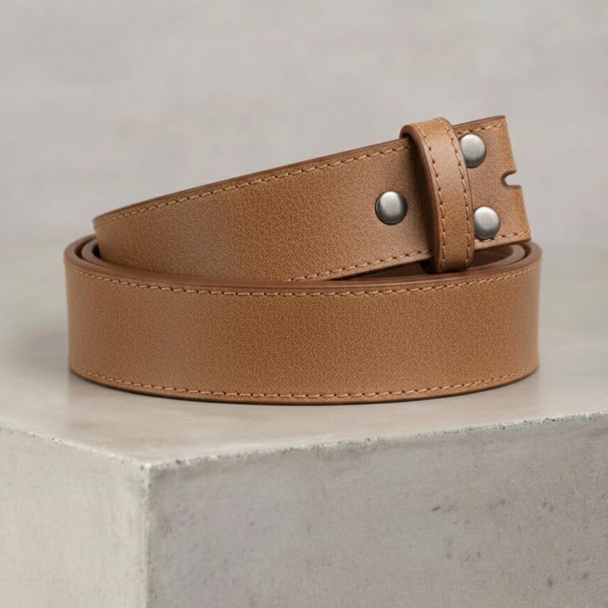 Image of BC Belts Leather Belt Strap with Vintage Distressed Texture 1.5 inch Wide with Snaps and without Buckle
