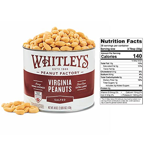 Whitley’s Salted Virginia Peanuts – Super Extra Large 'Home Cooked' Virginia Peanuts (40 Ounce Tin) #TOP3