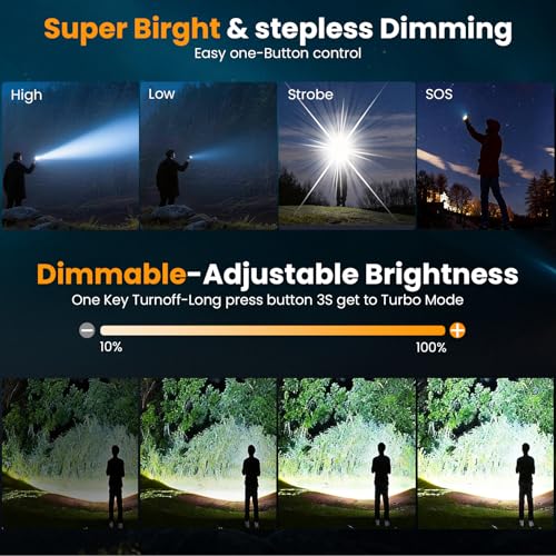 Hoxida Rechargeable Flashlights 2 Pack, 6 Modes Zoomable Powerful Tactical Linternas with LCD Digital Display, Super Bright High Lumens Handheld Magnetic Flashlights for Home Emergencies Camping - image 5