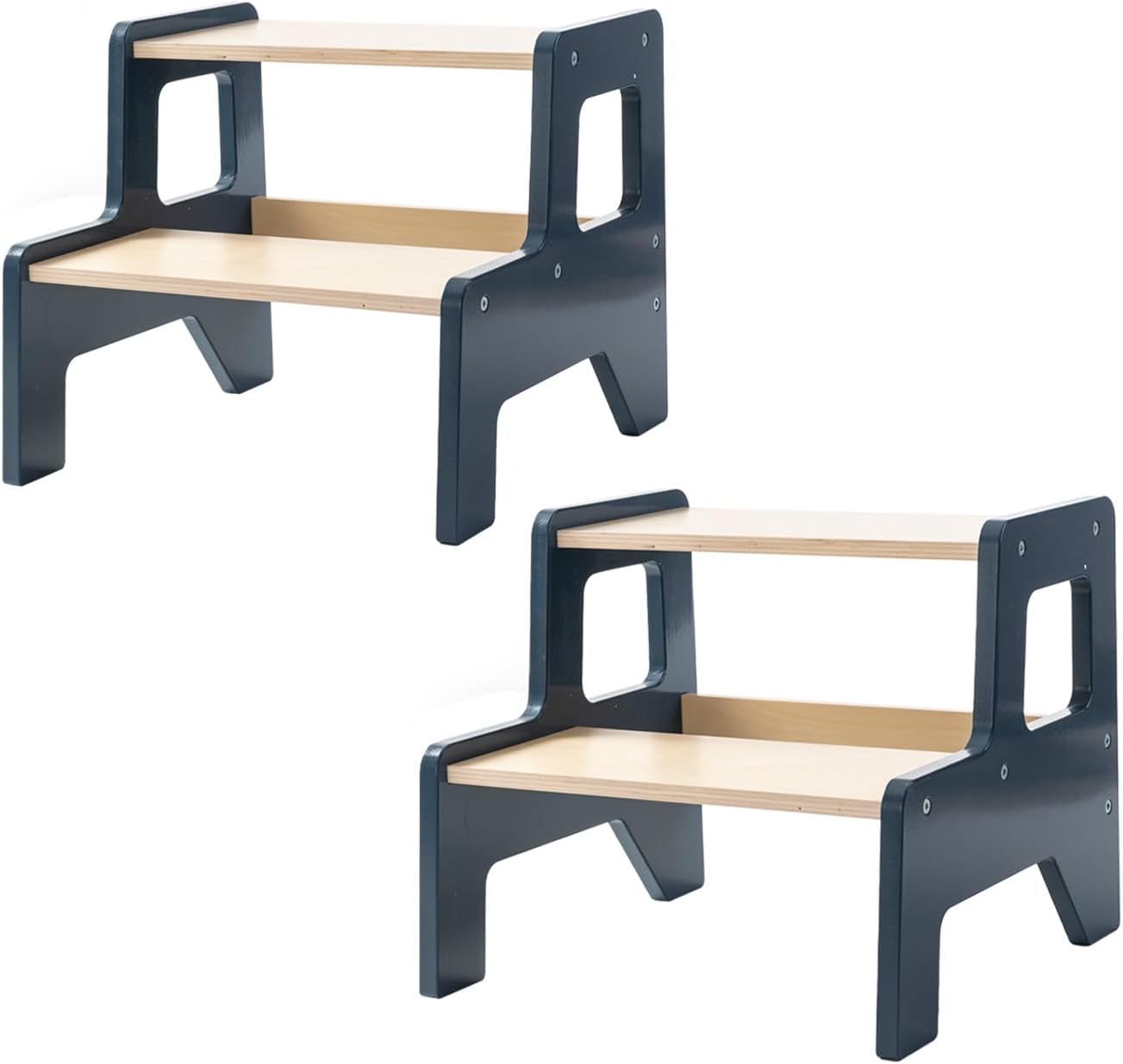 Toddler Step Stool, 2 Step Wooden Toddler Kitchen Stool Helper for Bathroom Sink, Toilet & Potty Training, 330lbs Capacity Stools for Kids with Safe Non-Slip Pads and Handles-Honey Beige(2PCS)