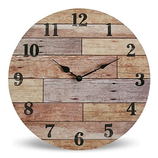 NIKKY HOME 16" Rustic Coastal Round Wall Clock Battery Operated Silent Noiseless Farmhouse Beach Clock Spliced Wood Design for Nautical Theme Bathroom, Kitchen, Living Room, Bedroom